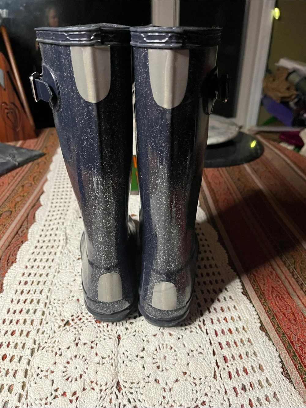 Hunter Blue Neptune  Glitter classicTall Rain Boots US 13 EU32